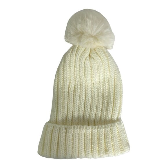 NEW Nordstrom BP White Pom Pom Toque Beanie Hat Ribbed Knit One Size Womens Boho - Picture 1 of 6